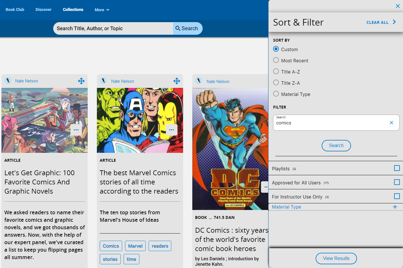 Sort and Filter menu slideout.